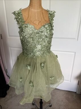Green Lace Tulle Party Dress